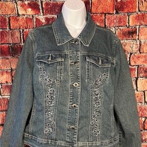 Dressbarn Blue Denim Jacket-Embroidered with rhinestones